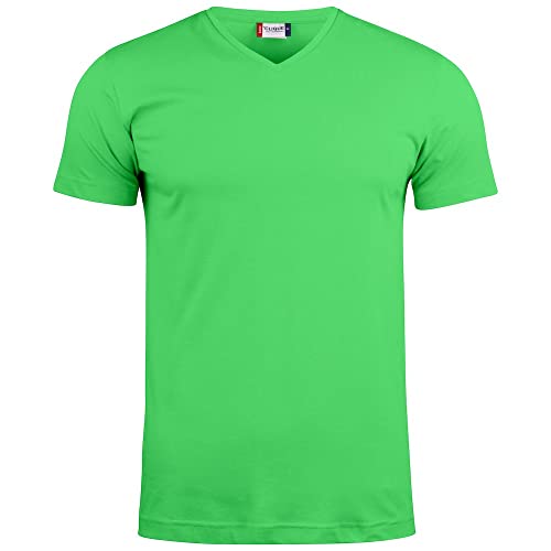Image of Clique - Men's Women's Unisex Basic T Shirt V-Neck, Cotton Jersey, Sweatband, Elastic Collar, Slim Fit (Acid Green L), apple green