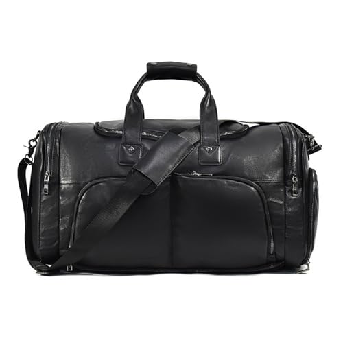 Men's Travel Bag Leather Tote Cowhide Gym Bag Single Shoulder Crossbody Bag with Shoe Seat Duffel Bag,D-49 * 29cm