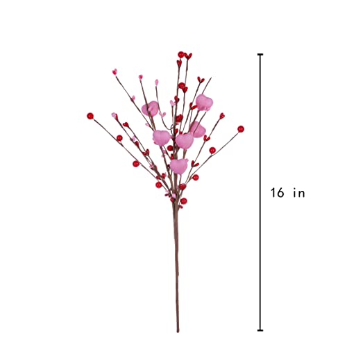 jinghong Valentine’s Day Gifts,6 Pcs Artificial Red Berry Flower Stems Pink Heart Shaped Berry Picks for Valentine’s Day,Wedding - Thumbnail 2