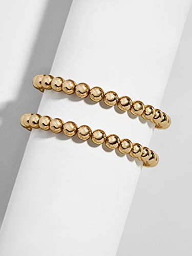 Hzeyn 14K Gold Beaded Bracelets For Women Stackable Flat Brass Bead Ball Stretch Bracelet Bangle Elastic Bracelet For Women Men's 8Mm (8) #TOP4