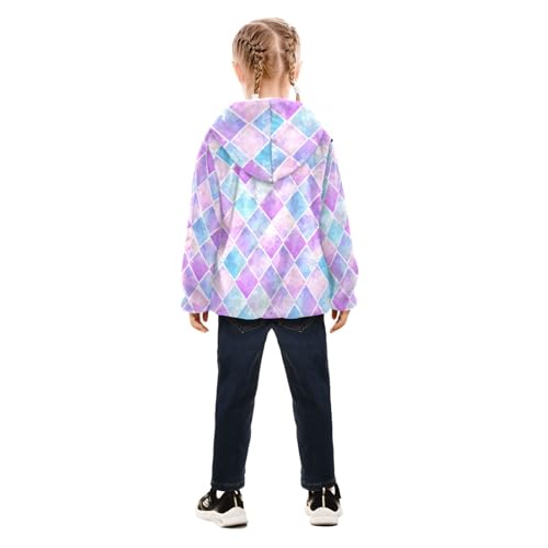 OTVEE Colorful Rhombus Purple Blue Kids Hoodie Jacket Fall Spring Full Zip Warm Outwear Coat4
