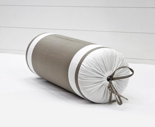 Image of AURAVE Luxurious Cotton Satin 400 TC Bolster Cover with Drawstring Closure, Set of 2, Soft Breathable Durable Machine Washable for Sofa Bed & Home Decor, 15 inchx30 inch, Taupe | Cover Only