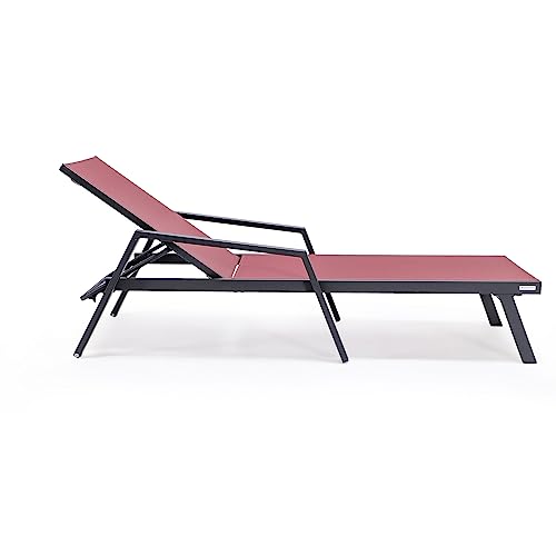 Leisuremod Marlin Armrests Poolside Outdoor Patio Lawn And Garden Modern Aluminum Suntan Sling Chaise Lounge Chair, Burgundy #TOP5