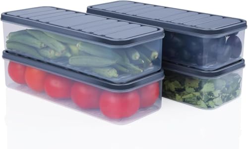 Image of RIOMAX Fridge Storage Boxes Fridge Organizer with Removable Lid Stackable Fridge Storage Freezer Storage Containers for Fish, Meat, Vegetables, Fruits (1200ML, Pack of 6)