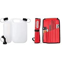 Oregon Kombi-Kanister für Kraftstoff und Kettenöl, 5L + 3L & Universal-Kettensägen-Feilensatz, Kettensägen Schärfgerät Wartungssatz für Sicheres