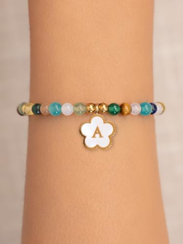 SENLLY Crystal Initial Bracelet, Meaningful Gift for Women Crafted with Natural Stone & Floral Letter Charm A, Adjustable for Mom Daughter Sister Wife Friend - image 3