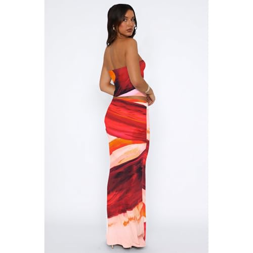 Image of Goafuliy 2 Piece Skirt Sets for Women Summer, Floral Sleeveless Tube Top Bodycon Maxi Skirts Y2k Vacation Going Out Outfits