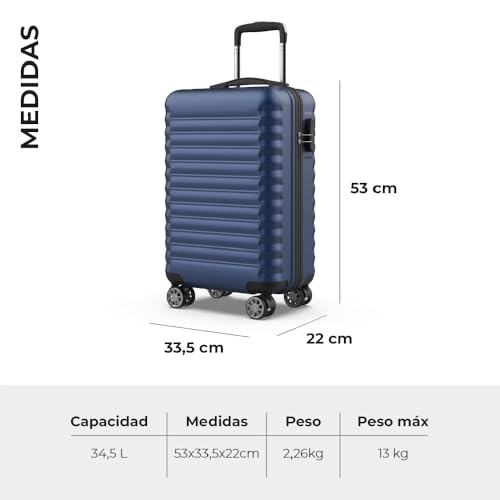NUMADA - Maleta de Cabina Upfly 20' ABS (53x33,5x22cm) con Cierre de Combinación y 4 Ruedas Dobles 360. Maleta de Mano Rígida Resistente, Ligera con Interior Compartimentado | Azul Marino