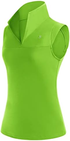 Golf Shirt for Women Sleeveless Lightweight Sports Workout Tops V Neck with Collar Quick Dry Golf Apparel 2XL Grass Green
