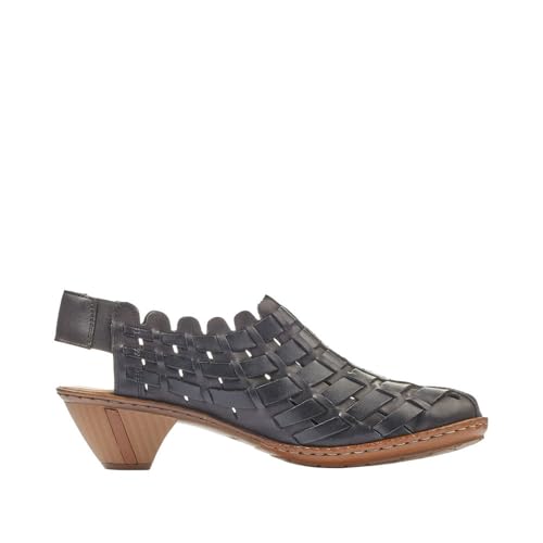 Image of Rieker 46778 Sina Women's Heels - Sling-Backs, Leather Upper, Hand-Woven Design, Anti-Stress Comfort, Flexible Sole, Secure Fit, and Timeless Everyday Style