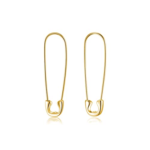 Reffeer 925 Sterling Silver Safety Pin Earrings Hoop for Women Teen Girls Paperclip Earrings Hoop Pin Cartilage Earrings (B-Gold-3cm)