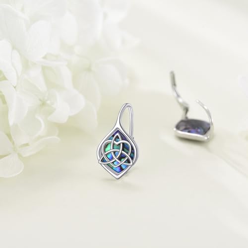 Celtic Trinity Knot Earrings for Women 925 Sterling Silver Triquetra Knot Leverback Abalone Shell Irish Jewelry Tree of Life Gift3