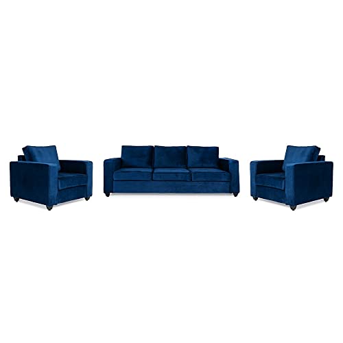 Image of Wakefit Sofa Set | 3 Year Warranty | Sofa 5 Seater, 5 Seater Sofa for Living Room, Wooden Sofa Set, Sofa Set 3+1+1 Seater - Napper(Fabric-Velvet : Blue)