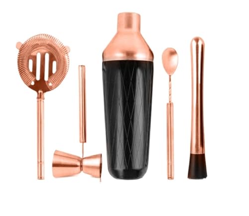Juego de coctelera con Accesorios, Kit Martini medidor y Cuchara mezcladora, colador mortero(Copper Plated)
