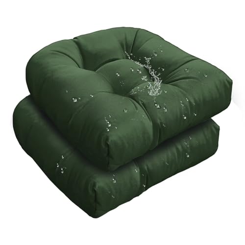 TESICA Outdoor Indoor U Shaped Wicker Seat Cushion Decorative Tufted Chair Pads Dark Green Chair Cushions Set for Patio Garden Home Office Furniture