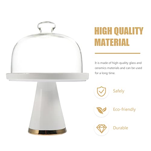 Hemoton Stand Glass Cake Stand Ceramic Cake Stand With Dome Porcelain Footed Cake Plate Server With Glass Cloche Cupcake Display Case Dessert Platter Tray For Cheese Pastries Porcelain Cake Footed #TOP5