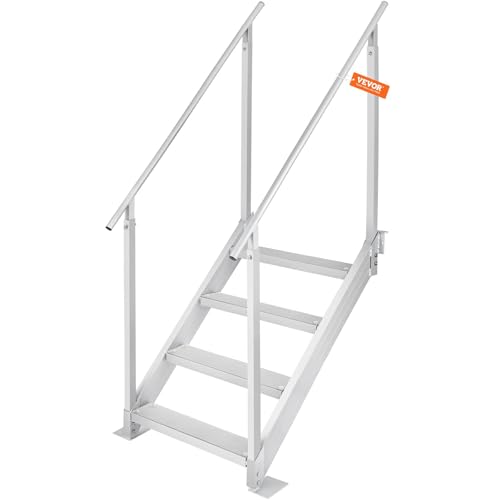 Image of VEVOR Dock Stairs 4 Steps, 500lbs Load Pool Steps, Adjustable Height Aluminum Dock Ladders, Pontoon Boat Ladder with Handrails & Widen Nonslip Pedals for Lake /Pool /Marine Boarding /RV /House