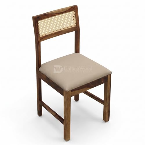 Image of DRIFTINGWOOD Amber 6 Seater Solid Sheesham Wood Dining Table Set with 6 Rattan Cushioned Chairs | Modern Dining Room Furniture, Rich Teak Finish (DIY)