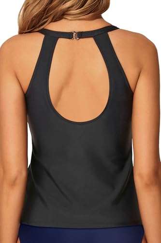 Image of Tempt Me High Neck Tankini Top Backless Bathing Suit for Women Key Hole Swimsuit Swim Top Only
