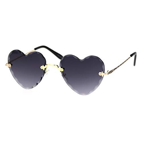 Womens Diamond Cut Bevel Edge Rimless Heart Sunglasses