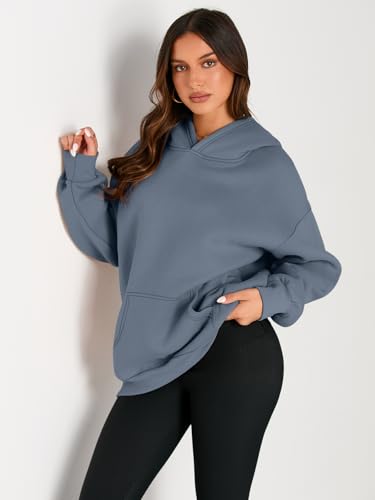 EFAN Womens Crewneck Oversized Sweatshirts Pullover Hoodies Long Sleeve Fleece Sweaters With Pockets Fall Fashion Winter Outfits Y2k Clothes 2023 Teen Girls Clothing Greyblue, Greyblue, XL