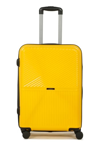 Image of Teakwood Meduim Size 8 Wheels Trolley Bag, Hard Cabin with Zipper Closure, Adjustable Push Button & Cross Side Strap, Number Lock System 360 Degree (Medium, Yellow)