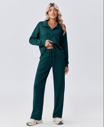 Image of PINSPARK 2 Piece Sets for Women 1 /2 Zip Sweatsuit 2026 Matching Outfit Fall | Lightweight Air Layer Fabric, Loose Fit Sweatshirt, Straight Leg Pants with Pockets, Soft Lounge Sets, Airport Outfits Women