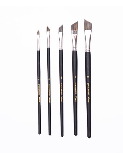 Image of Stationerie Angular Paint Brushes Set /Handmade Professional Artist Painting Brush Set for Acrylic, Watercolor, & Gouache Painting (Set of 5)