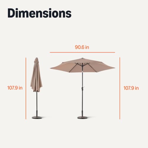Image of Amazon Basics 90.6 inch Outdoor Patio Umbrella with Crank Lift and Push Button Tilt, Steel Pole, Steel Ribs, Tan