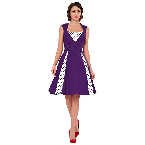 Image of KILLREAL Women's Vintage Polka Dot Print A-Line Pin Up Style Sleeveless Cocktail Party Casual Dress