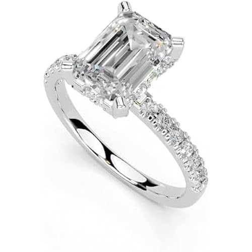 1-5 Carat 14K 18K Gold Platinum Hidden Halo with Emerald Shape