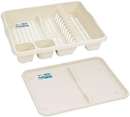 DISH DRAINER WITH DRAINER TRAY PLASTIC SINK PLATE RACK - Large Cream / Calico by 7th-AVE