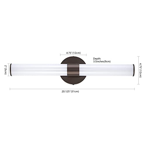 Image of JONATHAN Y 20 inch Oil Rubbed Bronze /White Integrated LED Vanity Light, Mid-Century Modern Iron Sconce with Frosted Acrylic Shade, Dimmable Bathroom Light Fixture for Mirror, 3000K (JYL7119C)