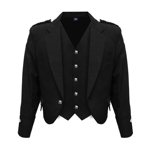 TRUESAGA - Scottish Argyll Kilt Jacket Barathea Wool Fabric with 5 Button Vest