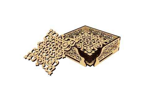 Image of 12 FOX Wooden Tea Coaster Yellow Textured Wood Handcrafted Coasters Home Kitchen for Tea & Coffee Table Decor Set of 6 |9.5x9.5cm TCCOST017B