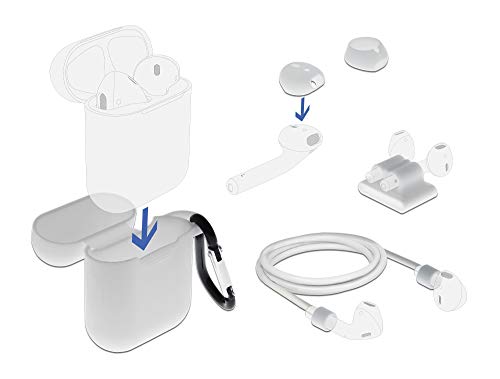 DeLOCK Apple AirPods Silicone Protective Case with 5-in-1 Accessory Set in White, Compatible with Airpods 1 & 2, 18351 - Image 2