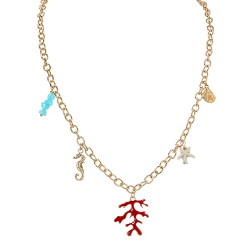 Elegante collar con temática marina de coral con diseño de estrellas de mar, materiales de resina de aleación ligera para ocasiones casuales de fiesta, elegante colgante de estrellas de mar de coral