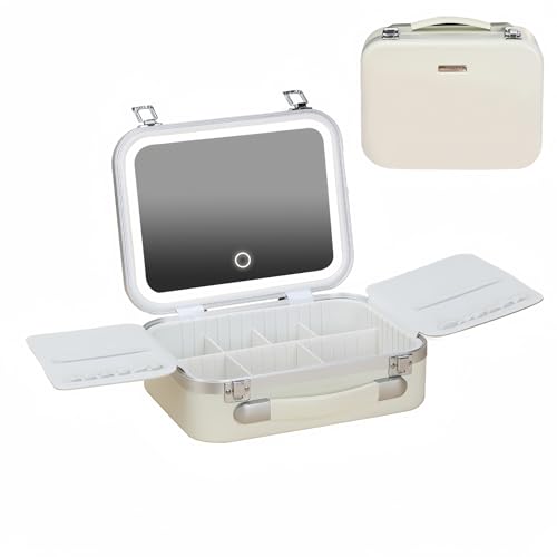 【TK Coww】2025新登場 化粧ボックス メイクアップケース 鏡/LEDライト付 3色調節 メイクケース 化粧箱 コスメボックス コスメ収納 メイクポーチ 化粧品収納ボックス 大容量 旅行&出張用コスメティック 美容師 化粧&収納箱