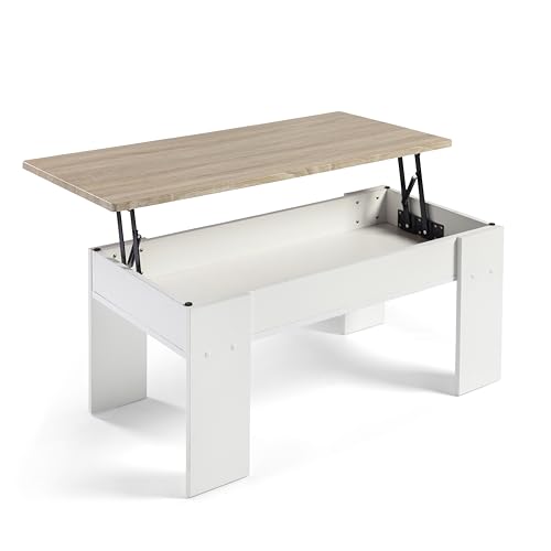 DUPI Mesa de Centro Elevable Aitana | Funcionalidad Moderna | Espacio de Almacenamiento | Fácil Limpieza | Diseño Versátil | Aglomerado | Negro/Taupe