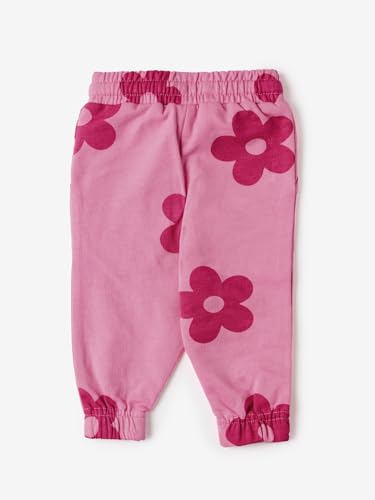 Image of The Souled Store Pink Flora Girls Drawstringed Pink Regular Fit Cotton Joggers (2-8 Yrs)