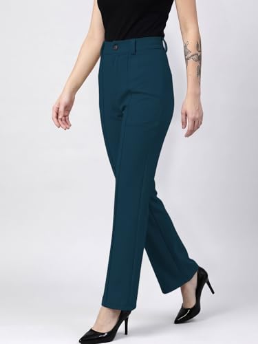 Image of Women's High Waist Formal Straight Fit Trousers Premium Stretch Office Pants Front Pleated Design Smart Workwear Bottom for Office, Casual & Business Wear