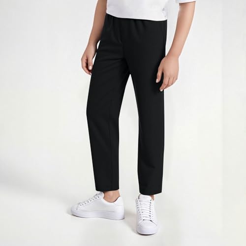 Boys School Uniform Pants Pull on Casual Cargo Trousers Elastic Waist Baggy Straight Leg Trouser Workout Athletic Pants3
