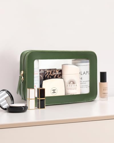 Image of LETGO Clear Makeup Bags, TSA Approved Toiletry Bag with Zipper, Travel Makeup Organizer Fit Carry-on Travel Essentials,Small Cosmetic Bags Pouch for Women Men (Clear-Vintage Green)