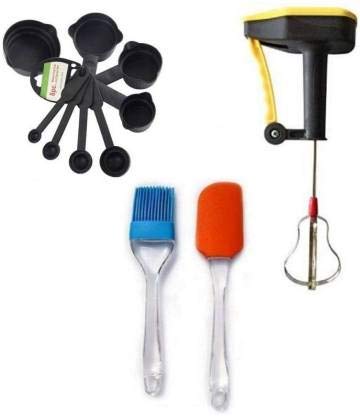 SEASPIRIT Power Free Hand Blender with Silicone Spatula Oil Brush and Measuring Spoons Cups Kitchen Tool Set Combo (Multicolour)