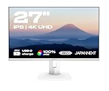 JapanNext Monitor Bianco 27" IPS 4K UHD (3840x2160) HDR | Ricarica tramite USB-C (65W) Altezza e inclinazione regolabili (HSP) Altoparlanti G-Sync/FreeSync | Garanzia 2 anni | JN-IPS27UHDR-C65W-HSP-W
