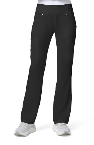 Cherokee Women's Iflex Mid Rise Straight Leg Pull-on Pant, black, M Regular