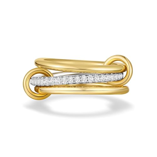 JINEAR Gold Stackable Rings for Women Non Tarnish 14K Gold Plated Interlocked Ring Gold Silver Mixed Metal Statement Rings Dainty Cubic Zirconia Band Thumb Ring Jewelry Gift for Women