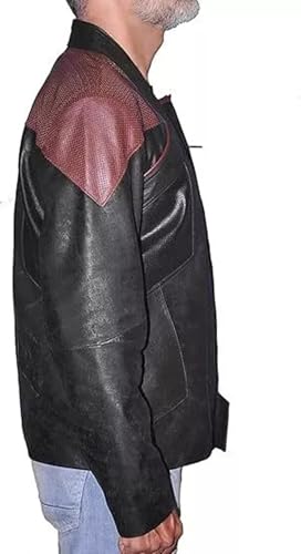 Men's Star Season 3 Captain Picard Riker Cosplay Uniform - Trek Black and Burgundy Sheepskin Leather Field Jacket3