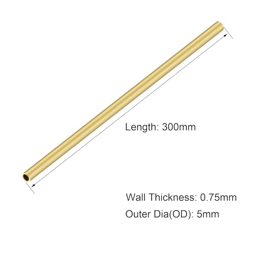 iMeistek Messingrohr, Außendurchmesser 5 mm, Wandstärke 0,75 mm, Länge 300 mm, gerades nahtloses Metallrohr, für DIY-Handwerk (3 Stück)