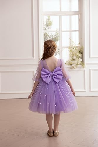 Girls Dress Contrast Mesh Puff Half Sleeve A Line Homecoming Formal Party Dress 4-8 Years2